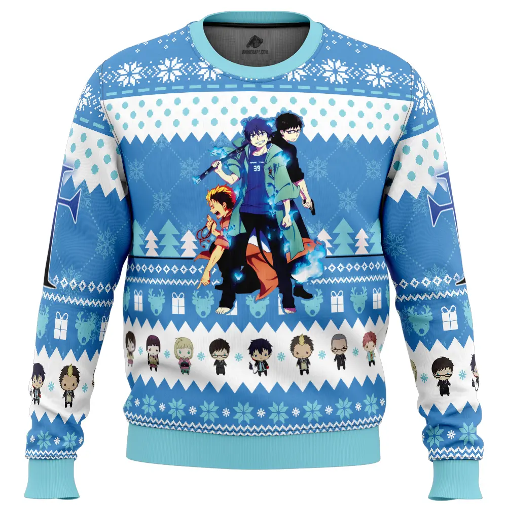 The trio blue exorcist ugly christmas sweater